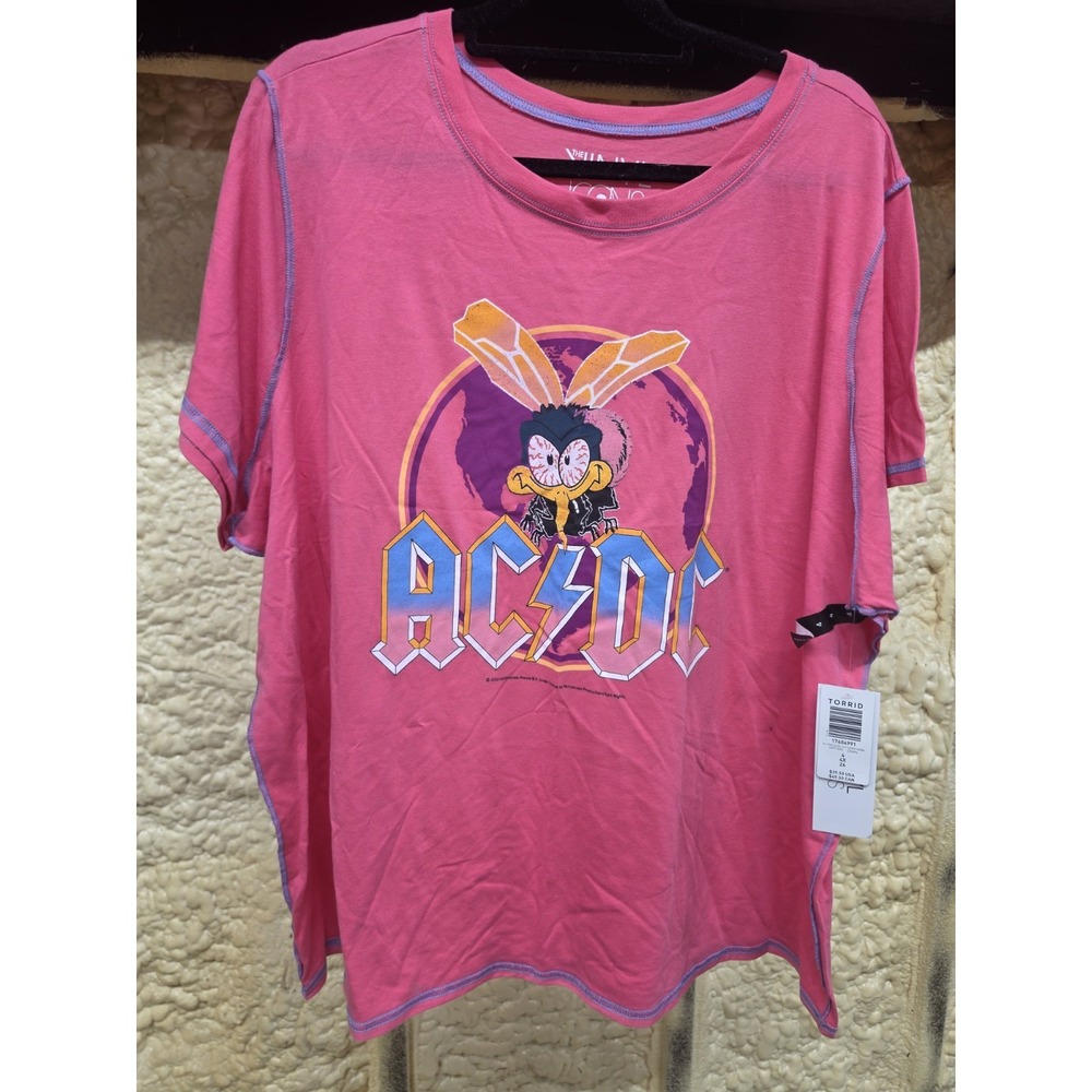 Torrid 4X Vinyl Icons AC/DC Fly on the Wall Pink Shirt Plus NWT Band Rock